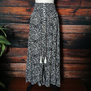 Rachel Zoe Maxi Skirt M Hi-Low Smocked Waist Button Front Slit Tassel Tie
